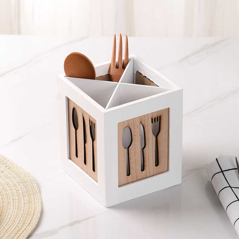 🌿 Wooden Cutlery Organizer Box – Eco-Friendly Kitchen Storage